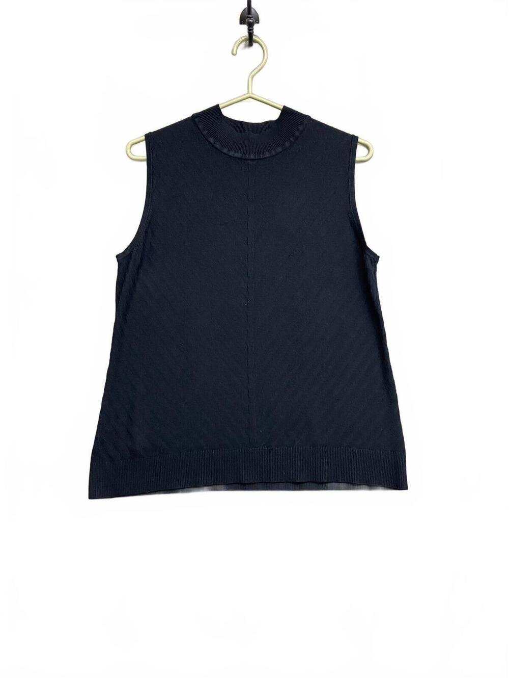Laura Black Sleeveless Textured Knit Top Chevron Design On Front Size Large